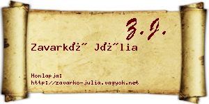 Zavarkó Júlia névjegykártya
